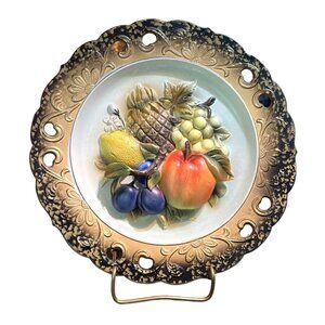 Napcoware Chalkware Plate 3D Fruit with Plate Stand Japan 1950s C7092